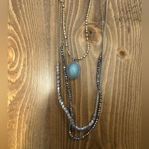 Long layered necklace with turquoise gemstone